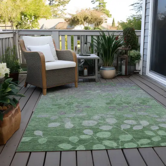 Green And Gray Floral Washable Indoor Outdoor Area Rug Photo 5