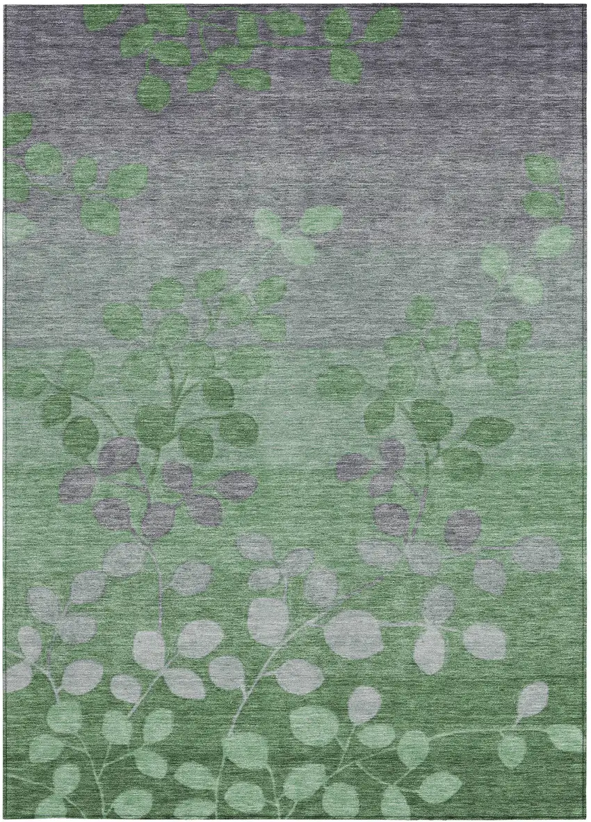 Green And Gray Floral Washable Indoor Outdoor Area Rug Photo 4