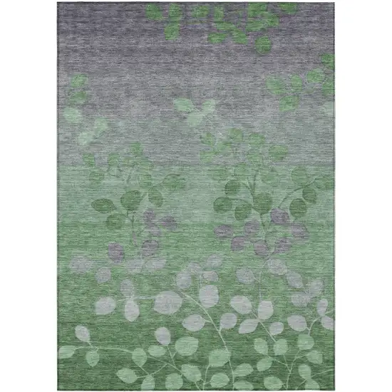 Green And Gray Floral Washable Indoor Outdoor Area Rug Photo 1
