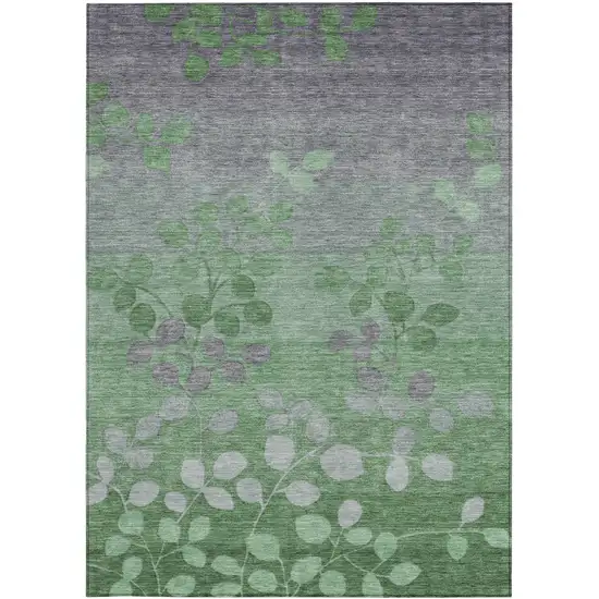 Green And Gray Floral Washable Indoor Outdoor Area Rug Photo 3