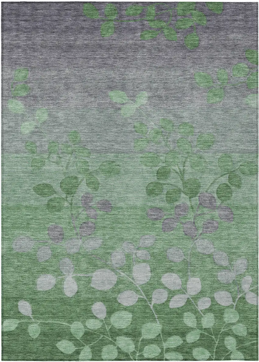 Green And Gray Floral Washable Indoor Outdoor Area Rug Photo 1