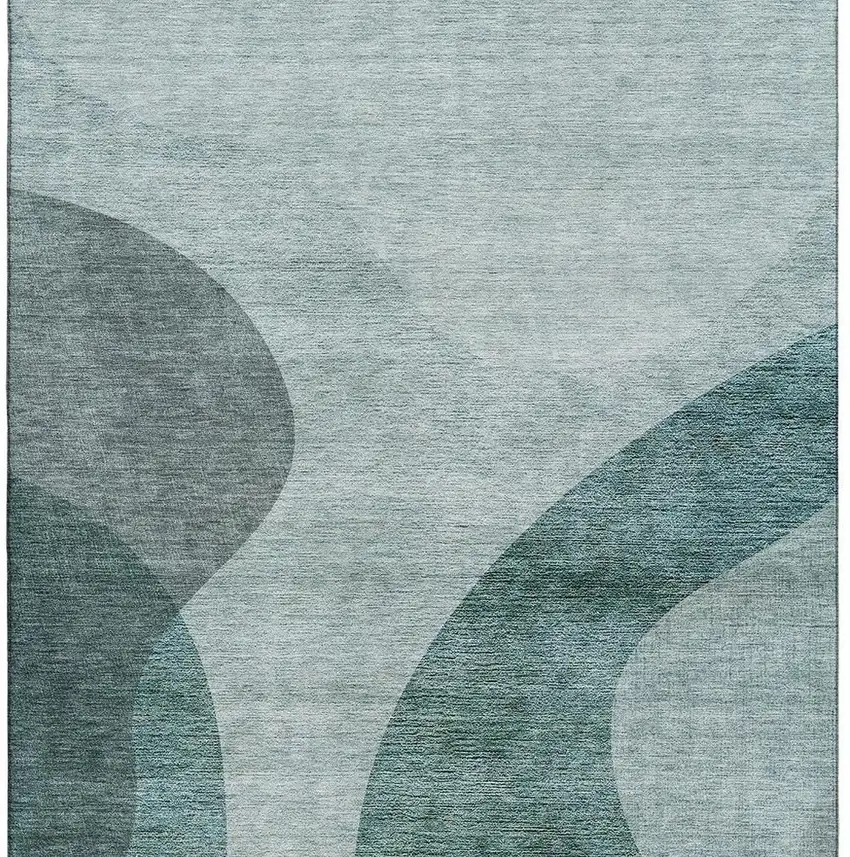 Green And Gray Geometric Washable Area Rug With UV Protection Photo 4