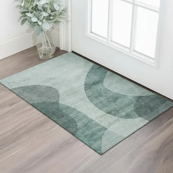 Green And Gray Geometric Washable Area Rug With UV Protection Photo 1