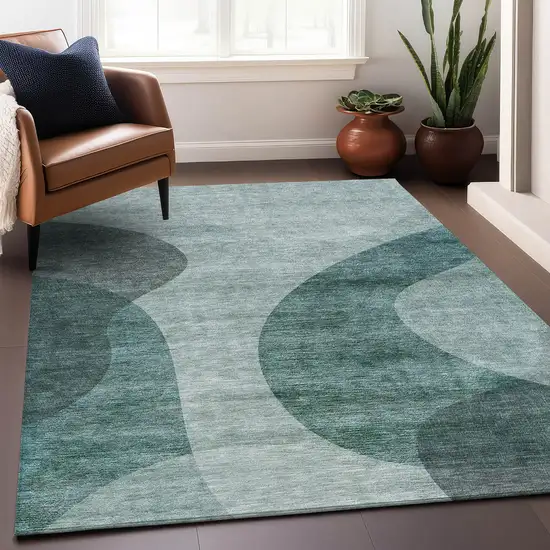 Green And Gray Geometric Washable Area Rug With UV Protection Photo 7
