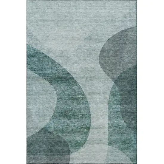 Green And Gray Geometric Washable Area Rug With UV Protection Photo 4