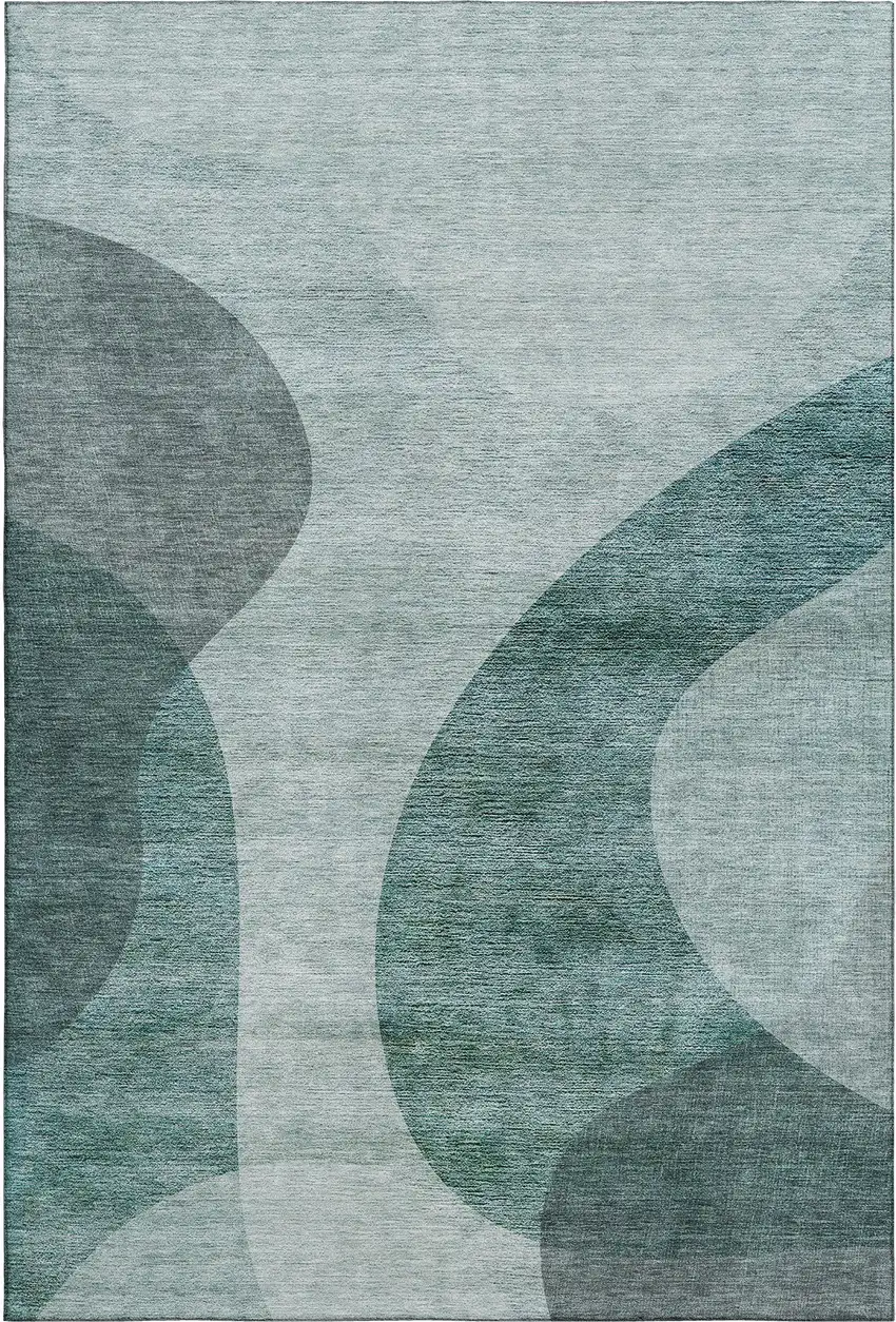Green And Gray Geometric Washable Area Rug With UV Protection Photo 2