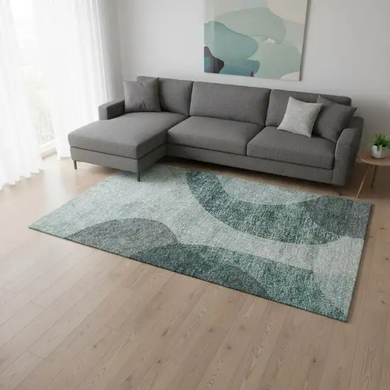 Green And Gray Geometric Washable Area Rug With UV Protection Photo 3