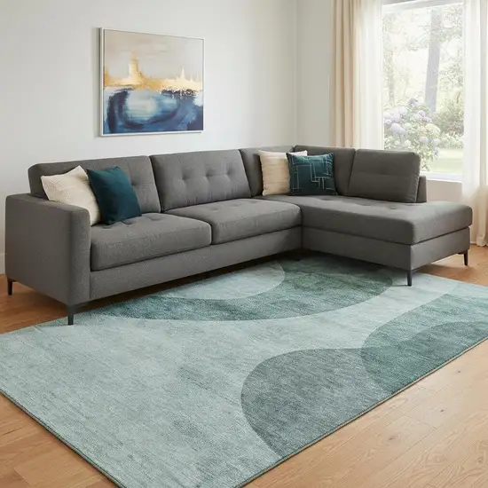 Green And Gray Geometric Washable Area Rug With UV Protection Photo 1