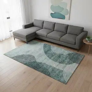 Photo of Green And Gray Geometric Washable Area Rug With UV Protection