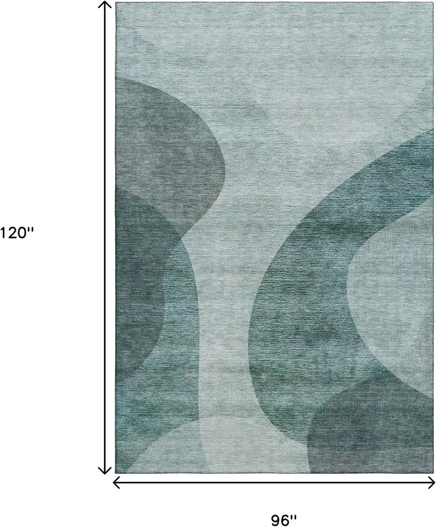Green And Gray Geometric Washable Area Rug With UV Protection Photo 4