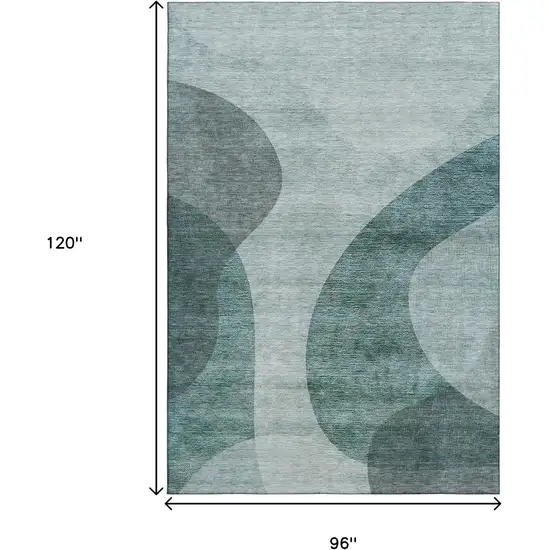 Green And Gray Geometric Washable Area Rug With UV Protection Photo 4