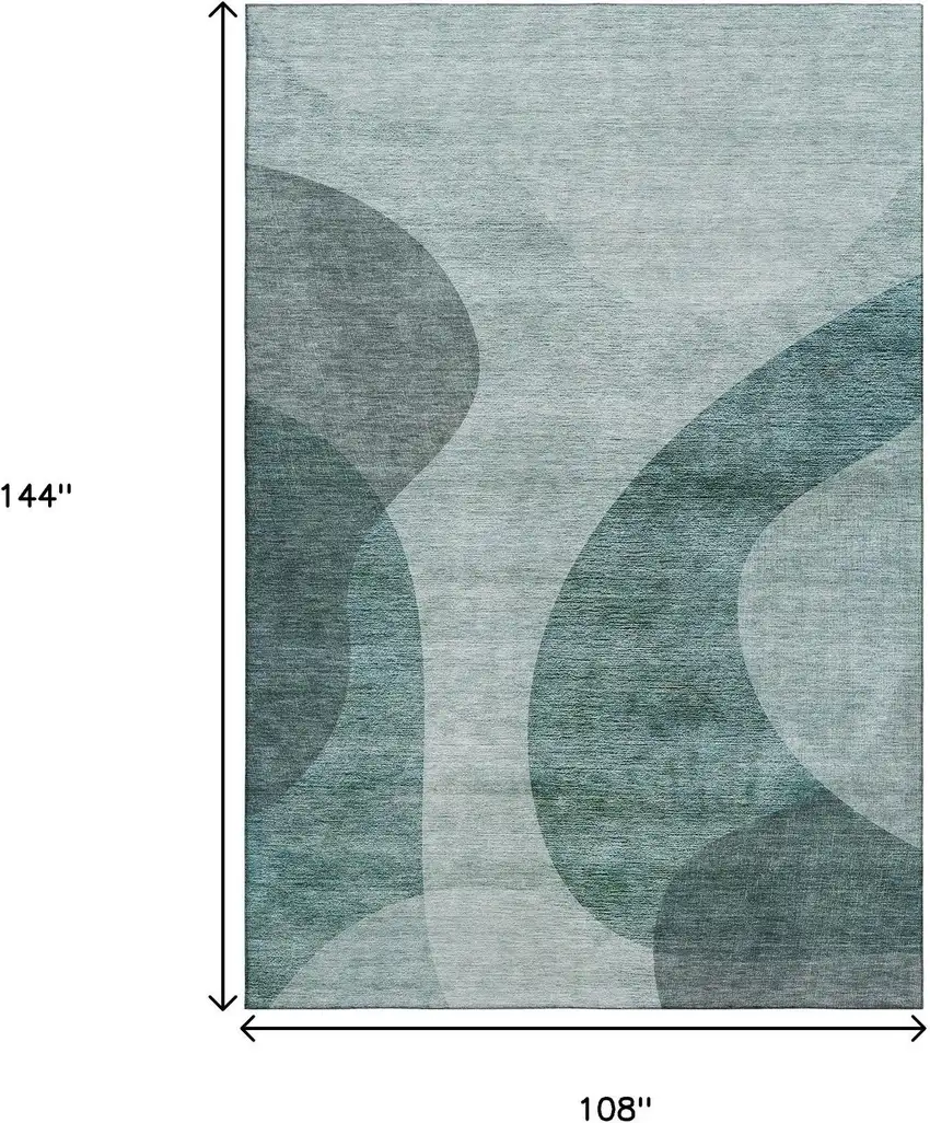 Green And Gray Geometric Washable Area Rug With UV Protection Photo 7