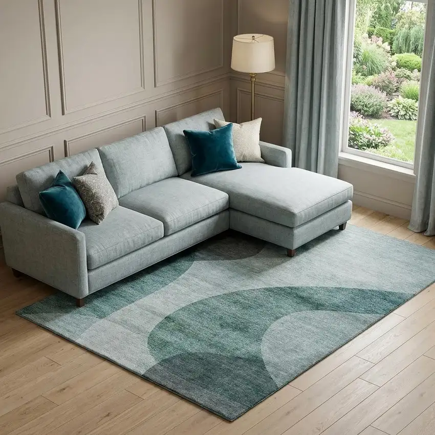 Green And Gray Geometric Washable Area Rug With UV Protection Photo 1