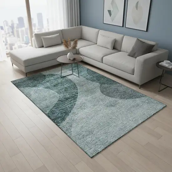 Green And Gray Geometric Washable Area Rug With UV Protection Photo 2