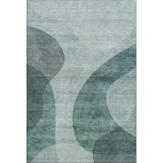 Green And Gray Geometric Washable Area Rug With UV Protection Photo 1