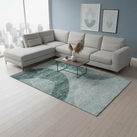 Green And Gray Geometric Washable Area Rug With UV Protection Photo 3