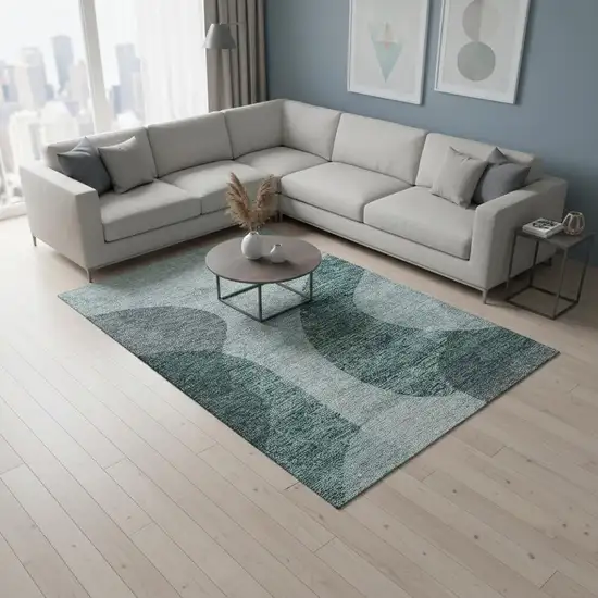 Green And Gray Geometric Washable Area Rug With UV Protection Photo 2