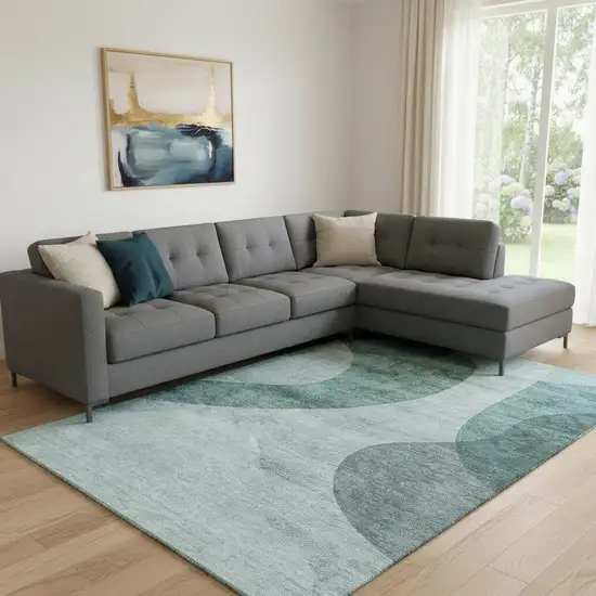 Green And Gray Geometric Washable Area Rug With UV Protection Photo 1