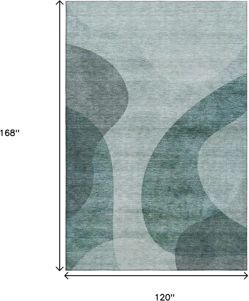 Green And Gray Geometric Washable Area Rug With UV Protection Photo 7