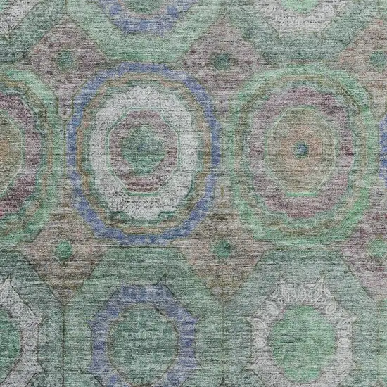 Green And Gray Geometric Washable Area Rug With UV Protection Photo 3
