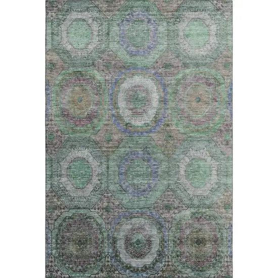 Green And Gray Geometric Washable Area Rug With UV Protection Photo 1
