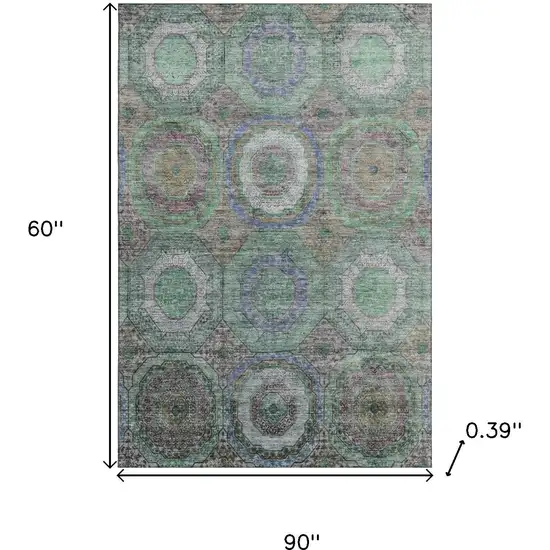 Green And Gray Geometric Washable Area Rug With UV Protection Photo 9