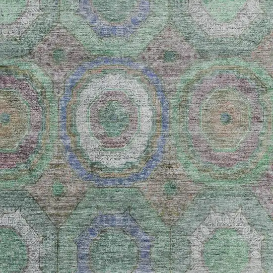Green And Gray Geometric Washable Area Rug With UV Protection Photo 3