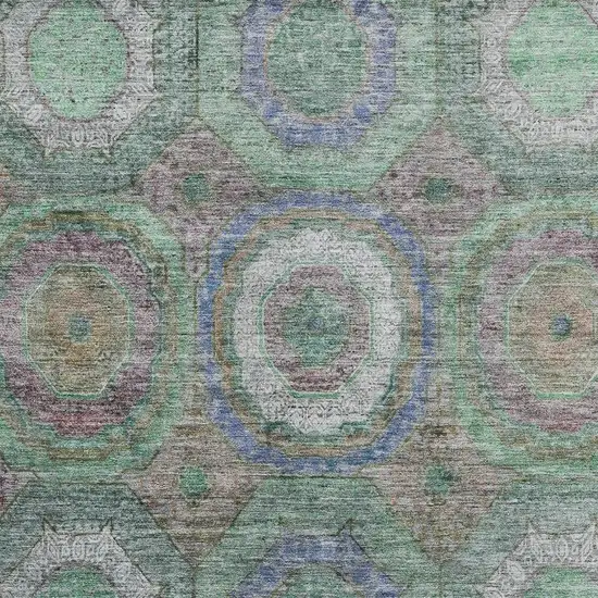 Green And Gray Geometric Washable Area Rug With UV Protection Photo 3