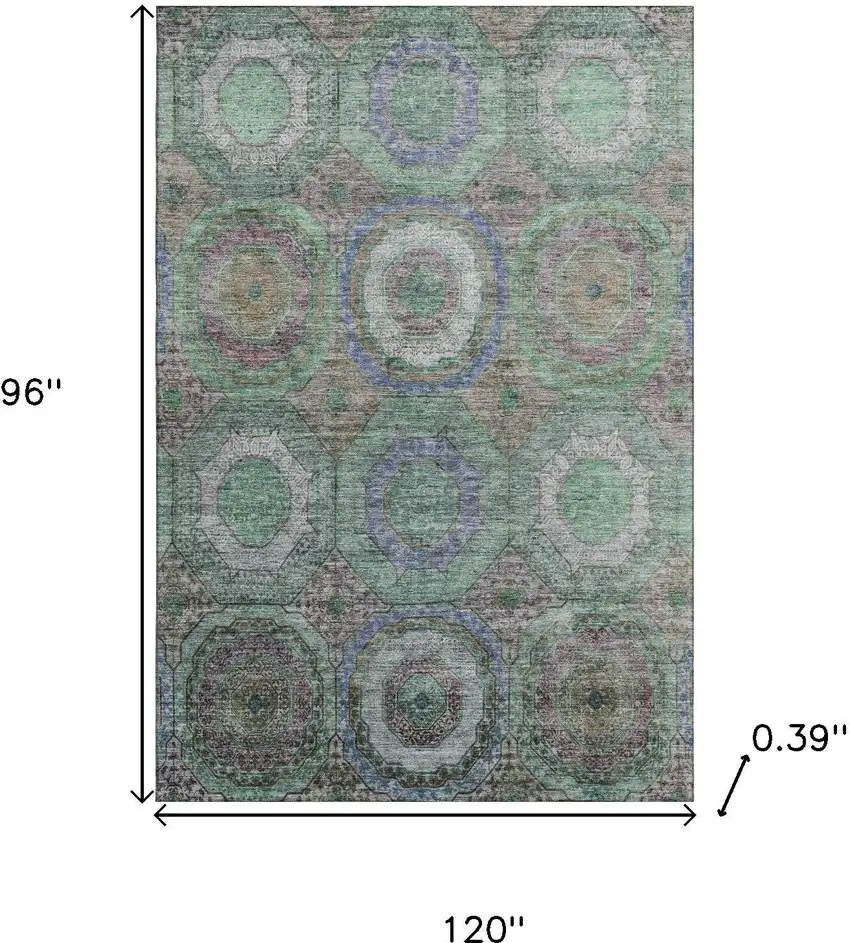 Green And Gray Geometric Washable Area Rug With UV Protection Photo 9
