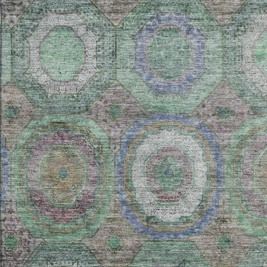 Green And Gray Geometric Washable Area Rug With UV Protection Photo 3