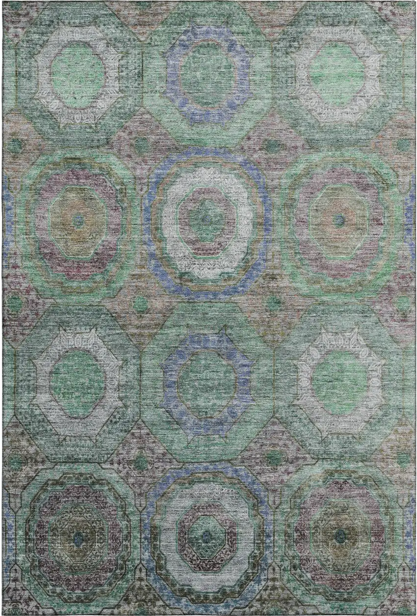 Green And Gray Geometric Washable Area Rug With UV Protection Photo 1