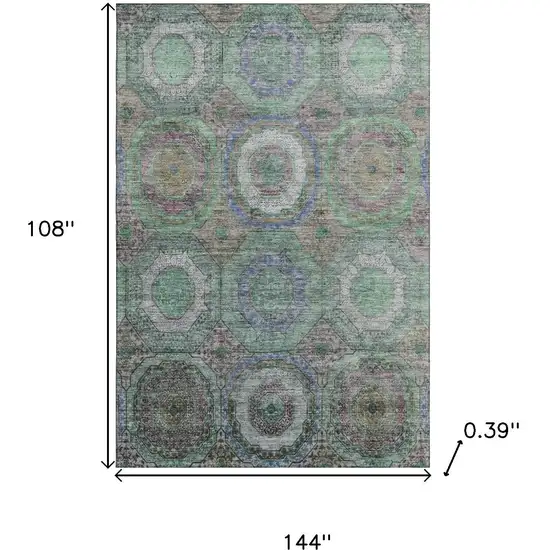 Green And Gray Geometric Washable Area Rug With UV Protection Photo 9