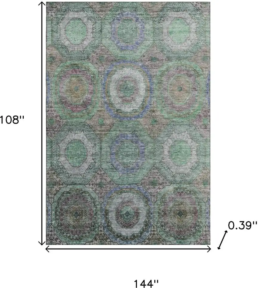 Green And Gray Geometric Washable Area Rug With UV Protection Photo 9