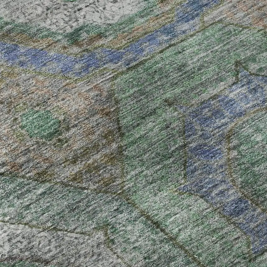 Green And Gray Geometric Washable Area Rug With UV Protection Photo 8