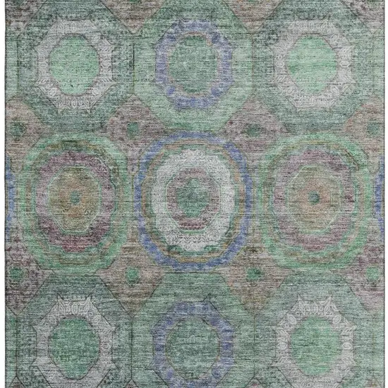 Green And Gray Geometric Washable Area Rug With UV Protection Photo 3