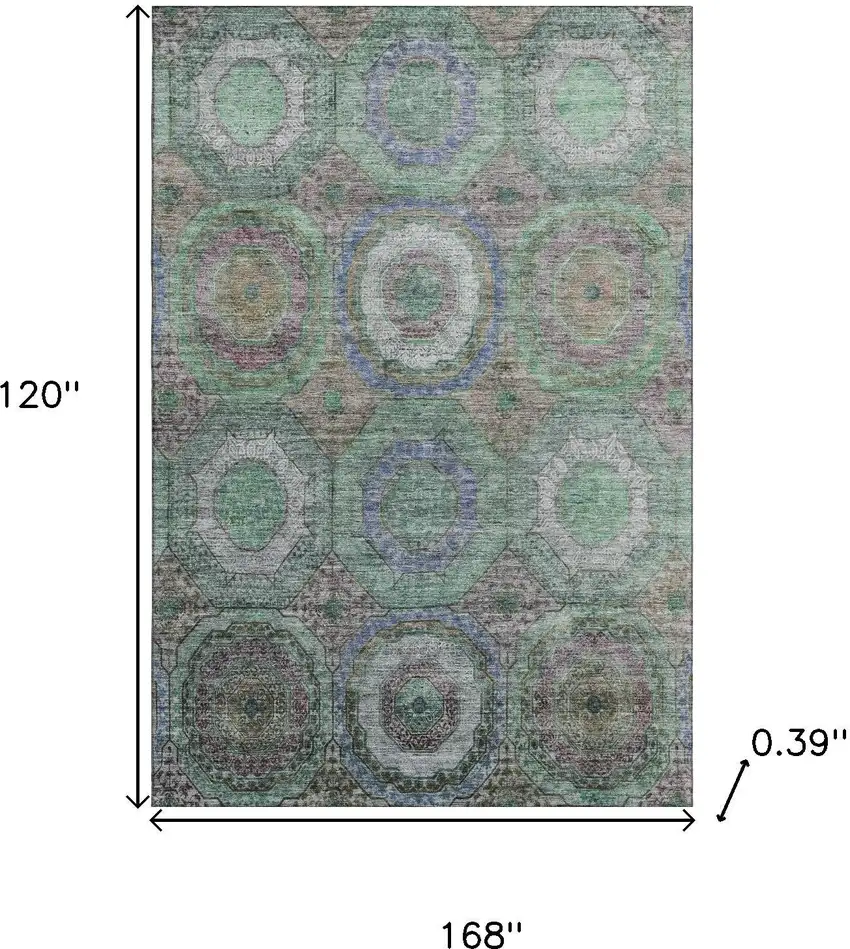 Green And Gray Geometric Washable Area Rug With UV Protection Photo 9