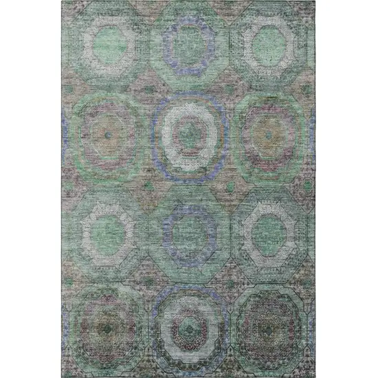 Green And Gray Geometric Washable Area Rug With UV Protection Photo 4