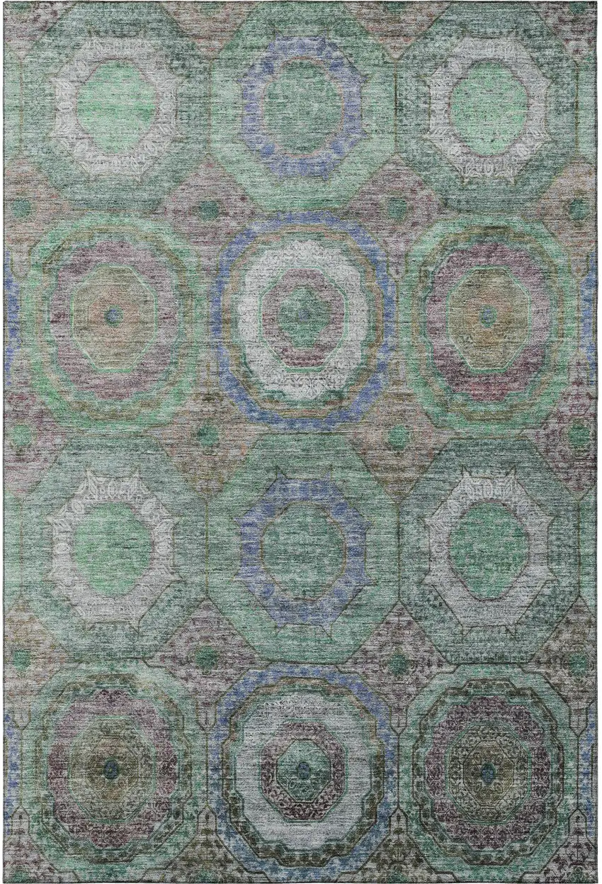 Green And Gray Geometric Washable Area Rug With UV Protection Photo 4