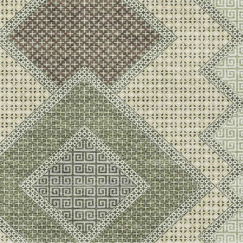 Green And Gray Geometric Washable Area Rug With UV Protection Photo 3