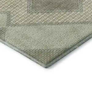 Photo of Green And Gray Geometric Washable Area Rug With UV Protection