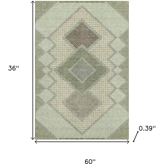 Green And Gray Geometric Washable Area Rug With UV Protection Photo 9