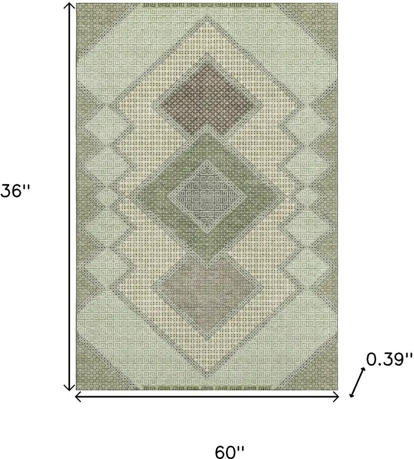 Green And Gray Geometric Washable Area Rug With UV Protection Photo 9