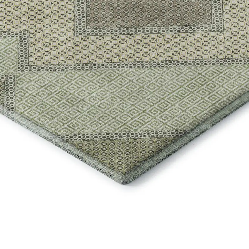 Green And Gray Geometric Washable Area Rug With UV Protection Photo 7