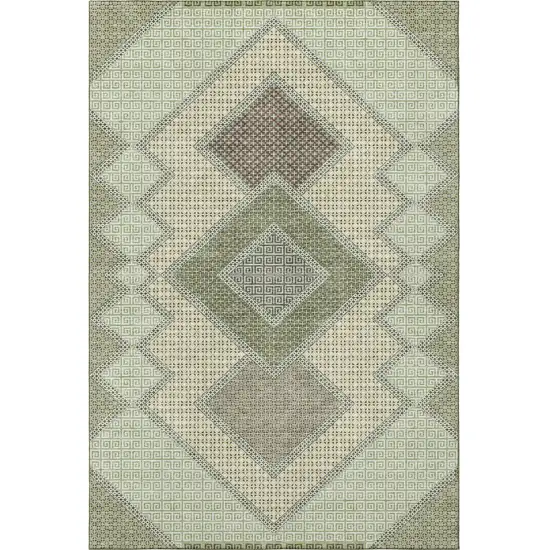 Green And Gray Geometric Washable Area Rug With UV Protection Photo 4