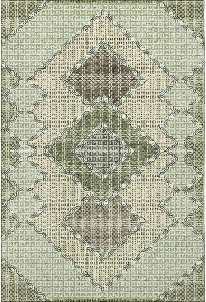 Green And Gray Geometric Washable Area Rug With UV Protection Photo 4