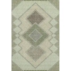 Photo of Green And Gray Geometric Washable Area Rug With UV Protection