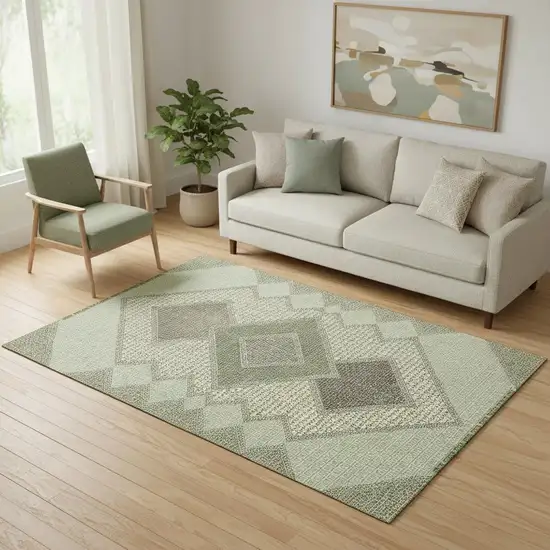 Green And Gray Geometric Washable Area Rug With UV Protection Photo 2
