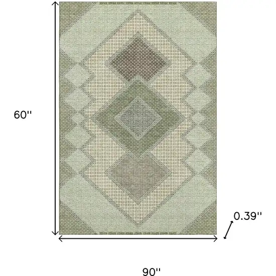 Green And Gray Geometric Washable Area Rug With UV Protection Photo 9