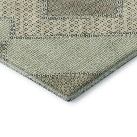 Green And Gray Geometric Washable Area Rug With UV Protection Photo 7