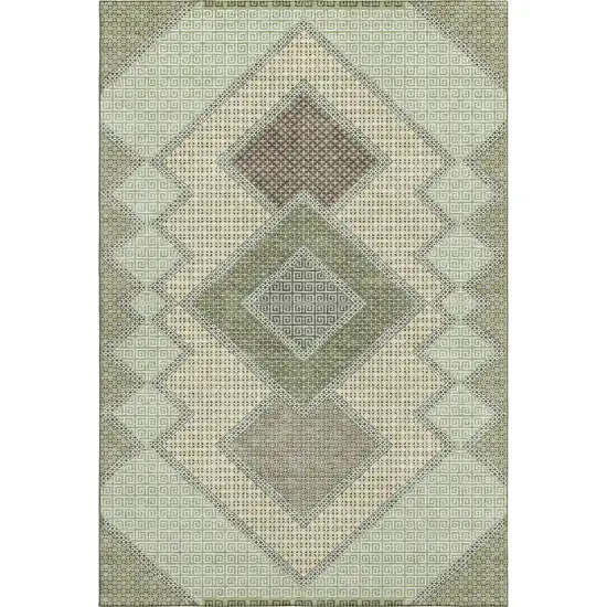 Green And Gray Geometric Washable Area Rug With UV Protection Photo 1